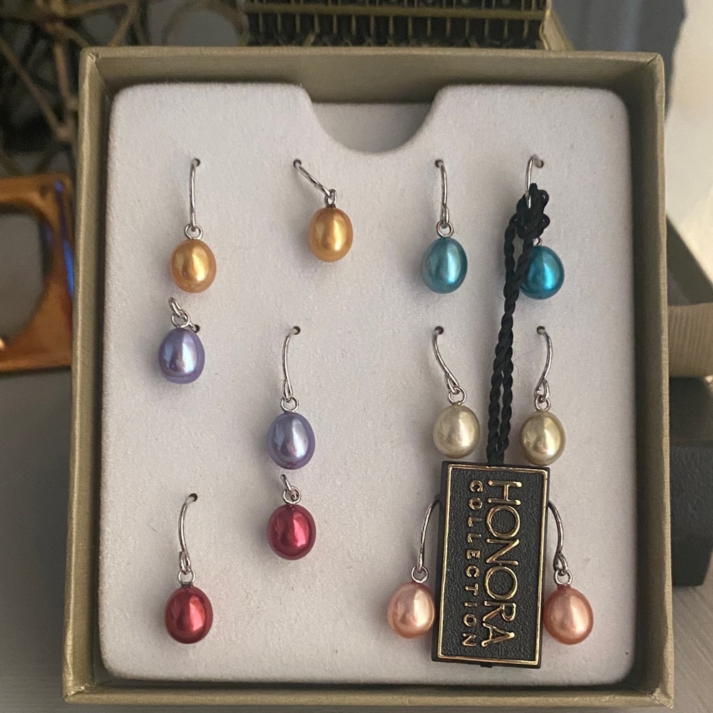 Honora Pearl Drop Earrings Set in Gold, Purple, Red, Blue, Cream